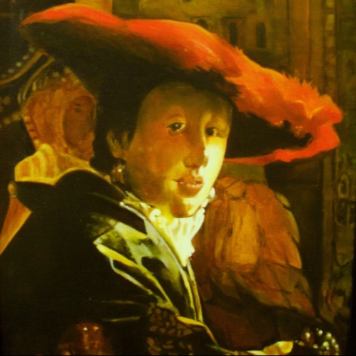 A Girl with Red Hat  copy of  J. Vermeer 20 x 18 inch 2009