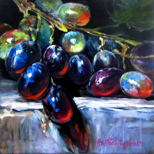 Grapes Oil Wooden Panel 10 x 10 inch  2017 SOLD