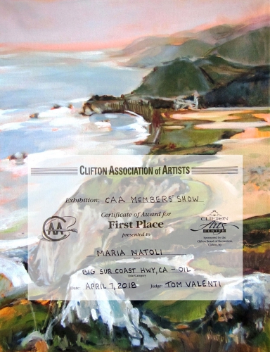 Award the 1st Place on Fall Exhibition for CAA at Membersat Lambert Castele Museum, Clifton New Jersey 2018